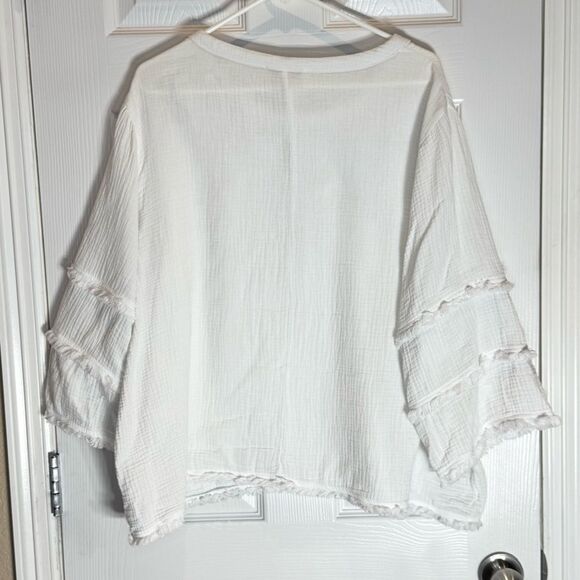 Cynthia Rowley Women's Boho White Cotton Top Size 1X Fringe Detailing Casual - Picture 2 of 9
